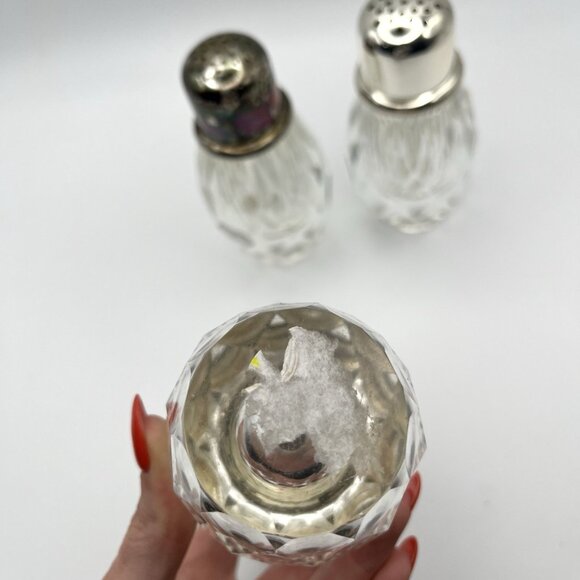 Vintage Post House Hand Cut Lead Crystal Salt Pepper Shaker & Pepper Set Japan - Picture 13 of 16